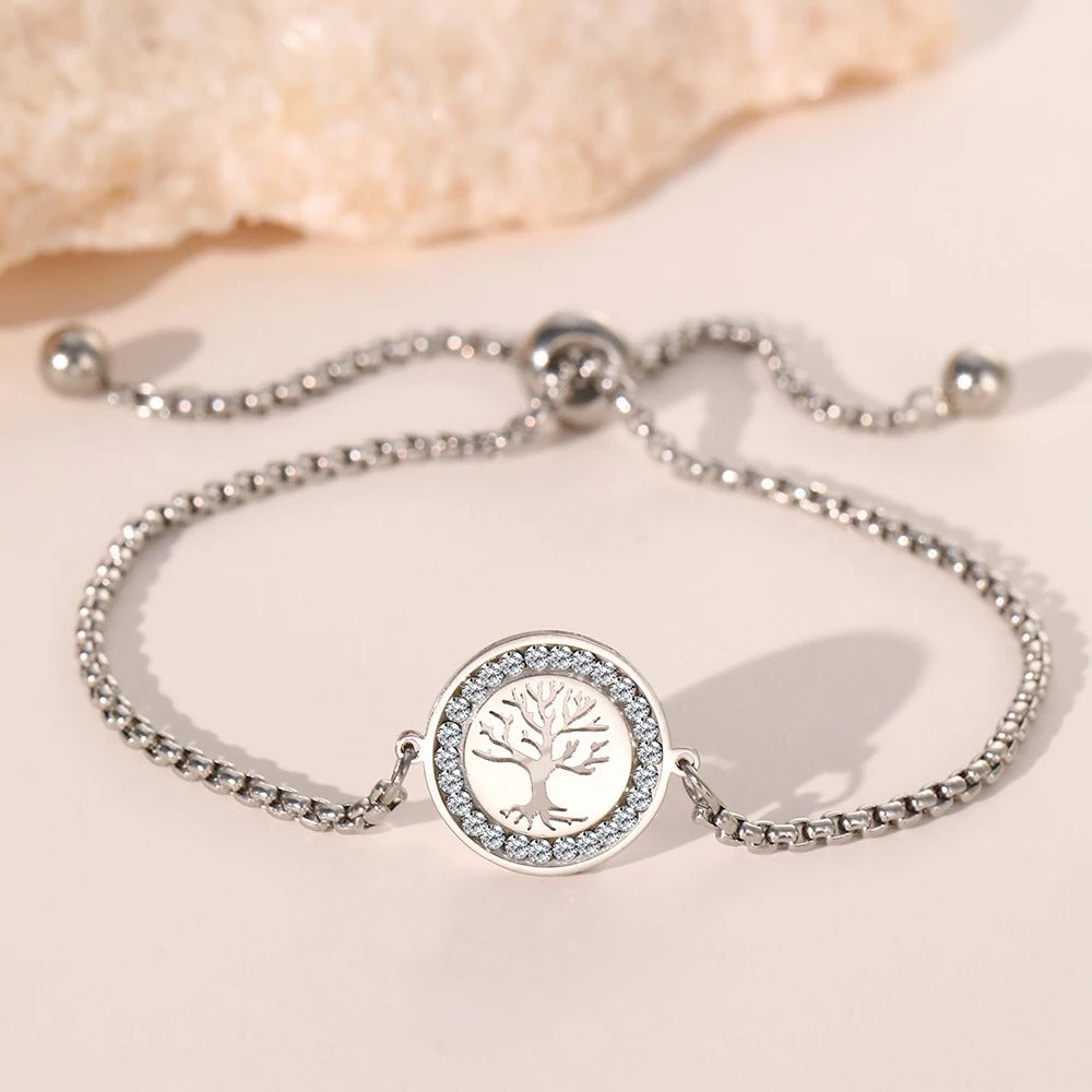 Stainless Steel Bracelets Exquisite Tree of Life Crystal Pendant Chain Trendy Bracelet For Women Jewelry Non-fading