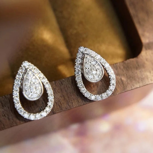 Huitan Waterdrop Shaped Stud Earrings Trendy Cubic Zirconia Statement Earrings for Women