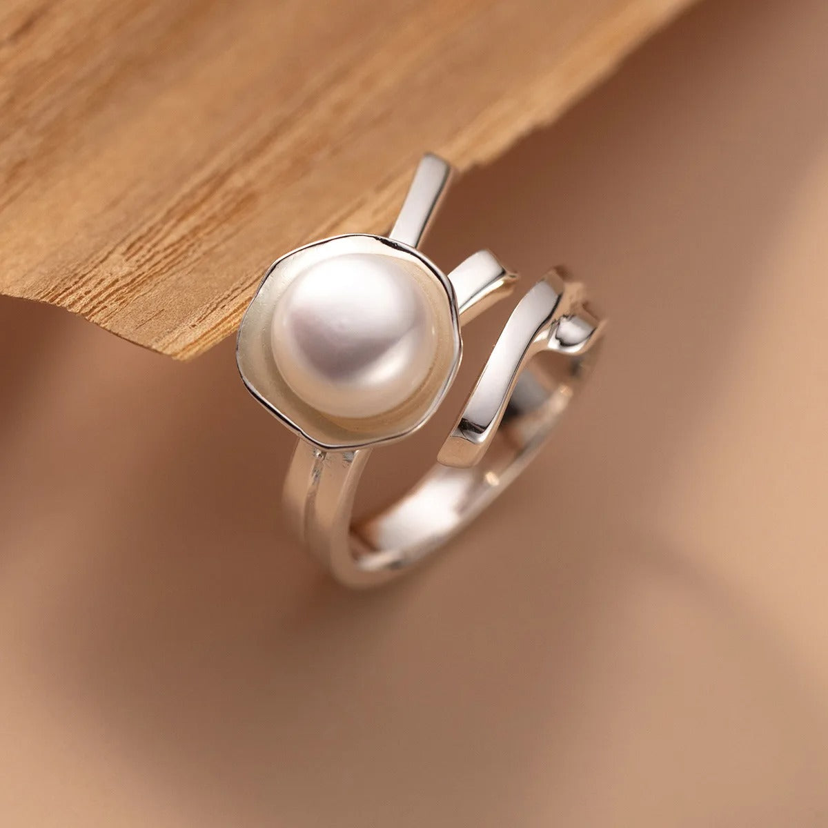 925 Sterling Silver Pearl Line Ring for Women Teens Wedding Jewelry