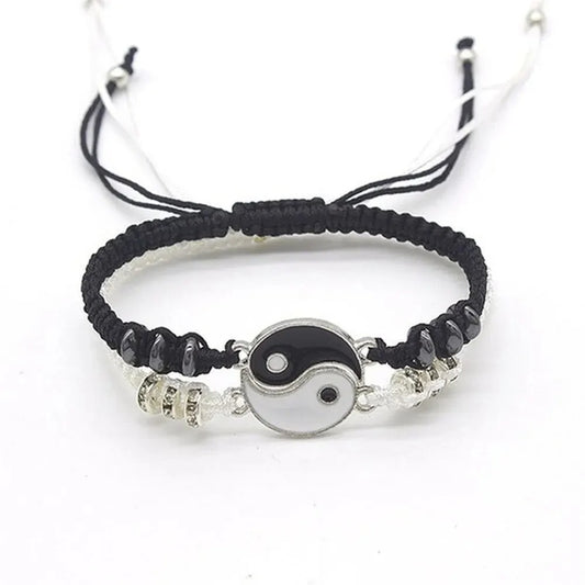 2-Pc Black & White Tai Chi Couple Bracelets Adjustable Rope Jewelry