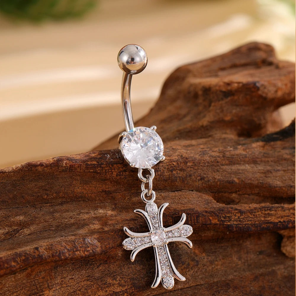 Stainless Steel Cross Curved Dangle Belly Button Ring  Cross Navel Belly Piercing for Women Sexy Body Accessories