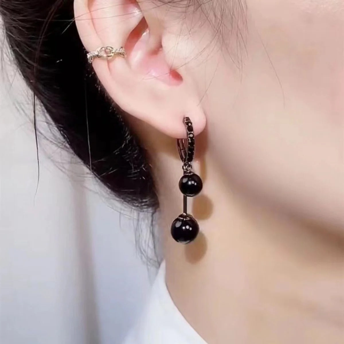 Elegant Black Beads Dangle Earrings Women Fashion Gift