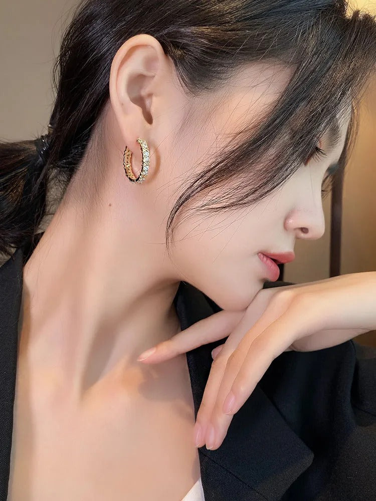 Luxury Neo Gothic Zircon X Hoop Earrings for Women Party