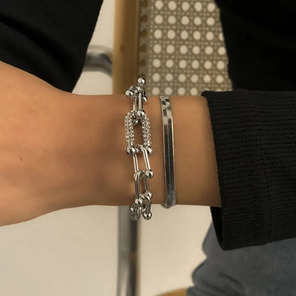 Extendable Gold Snake Chain Bracelet Hoop Link for Women