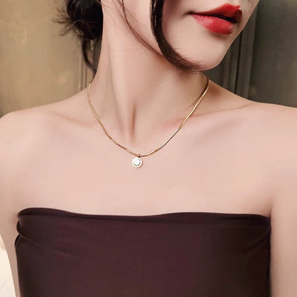 2025 New Simple Design Shiny Zircon Pendant Stainless Steel Gold Color Necklace Girls' Collar Chain Fashion Jewelry For Women