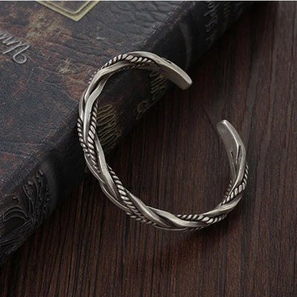 925 Sterling Silver Twisted Woven Bracelet Handmade Retro Cuff