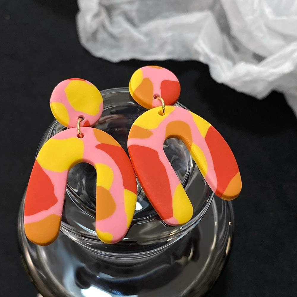 Colorful Arched Polymer Clay Drop Earrings Handmade Women