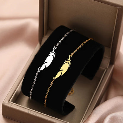 Classic Stainless Steel Feather Design Chain Bracelet Women Jewelry