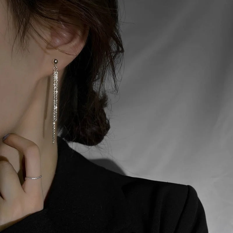 Silver Tassel Long Earrings Women Korean Trendy Dangle Jewelry