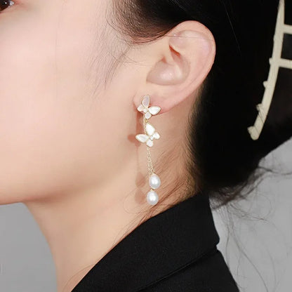 Luxury Gold Butterfly Tassel Earrings Korean Fashion Jewelry