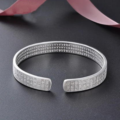Retro Lotus Heart Sutra Bracelet Women Silver Plated Jewelry