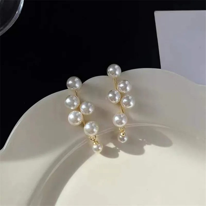 New Fashion Korean Oversized White Pearl Drop Earrings for Women Girls Bohemian Golden Round Zircon Wedding Earring Jewelry Gift