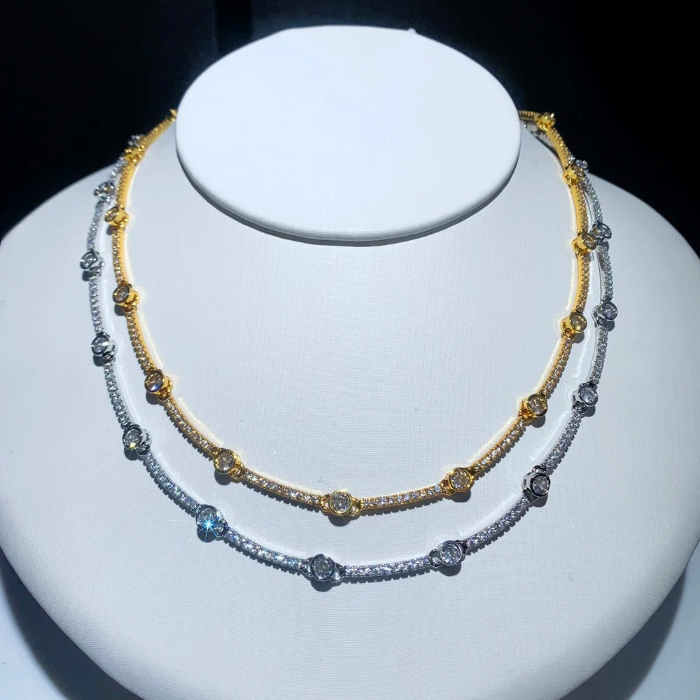 Gold Cubic Zirconia Bar Choker Necklace Women’s Fashion Tennis Jewelry