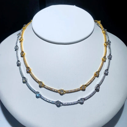Gold Cubic Zirconia Bar Choker Necklace Women’s Fashion Tennis Jewelry