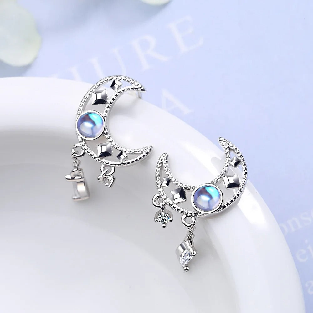 New in 925 Sterling Silver Women Moon Tassel Stud Earrings For Women Luxury Designer Jewelry