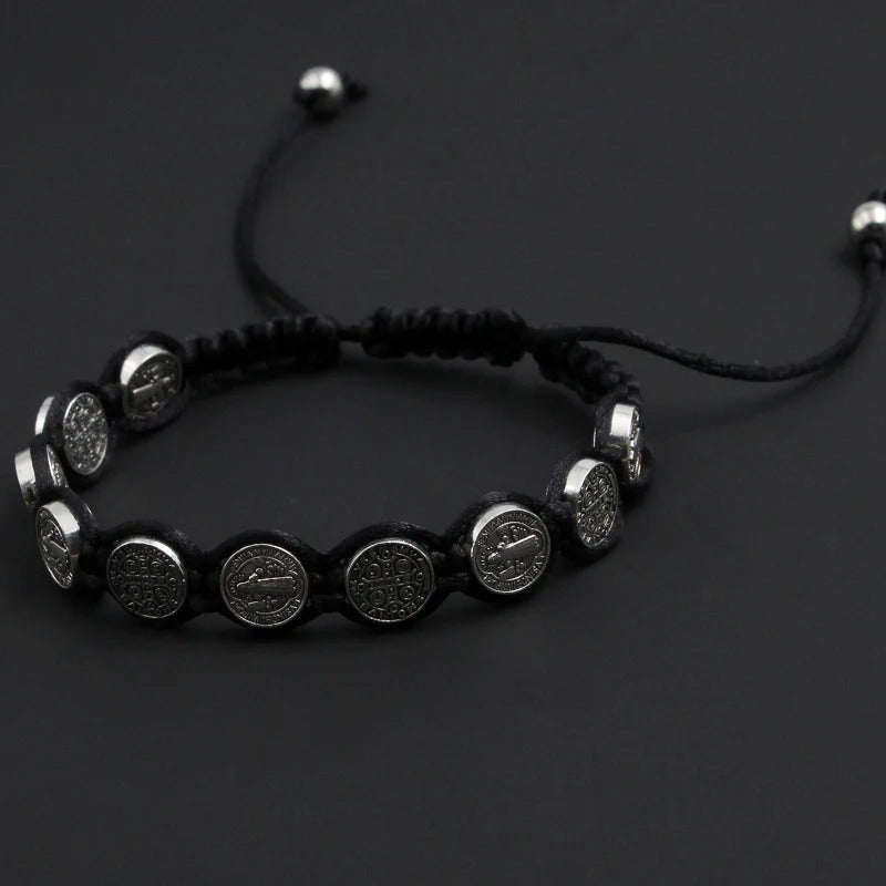 Handmade St. Benedict Medal Bracelet Braided Rosary Coin Beaded Cross Classic Prayer Bracelets Religious Catholic jewelry