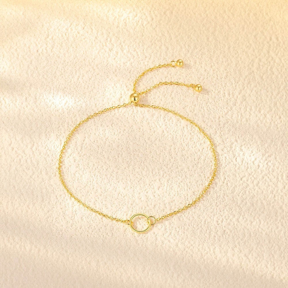 Silver Geometric Circle Adjustable Chain Bracelet for Women