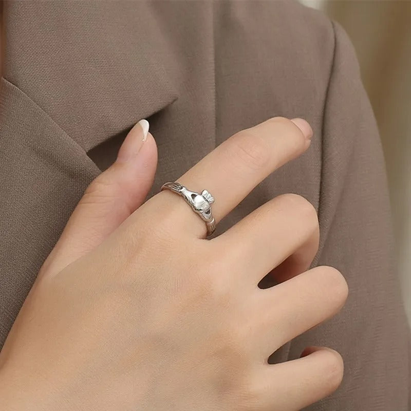 Heart & Crown Claddagh Ring Wedding & Promise Band Stainless Steel