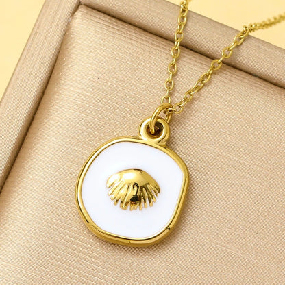 Stainless Steel Enamel Seagrass Charm Necklace Waterproof 14K Gold Plated Pendant Choker Jewelry For Women Party Daily Wear