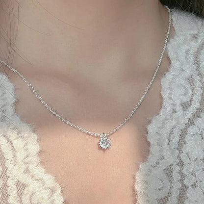 New 925 Sterling Silver Round Zircon Necklace Simple Shape Woman Pendant Choker Birthday Gift Fine Jewelry