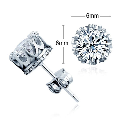 Classic 925 Sterling Silver CZ Crystal Stud Earrings For Women Men Top Quality Cubic Zircon Ear Accessories Jewelry