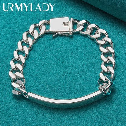 925 Sterling Silver Geometric Men’s Chain Bracelet 10mm