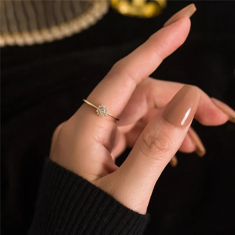 Sterling Silver 18K Gold Plated Daisy Sunflower Zircon Ring Women