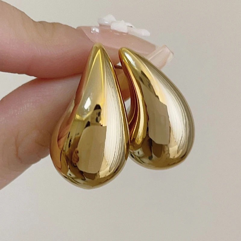 Trendy Metal Golden Silver Color Chunky Water-drop Drop Earrings for Women Personality Glossy Teardrop Dangle Earrings Jewelry