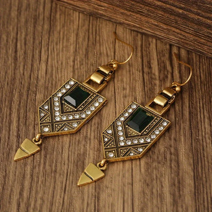 Green Crystal Rhinestone Tassel Earrings Gold Long Dangle Jewelry