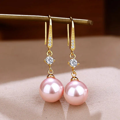 Korean Luxury Zircon Pearl Dangle Earrings for Women Temperament Long Drop Earrings Bridal Engagement Wedding Party Jewelry Gift