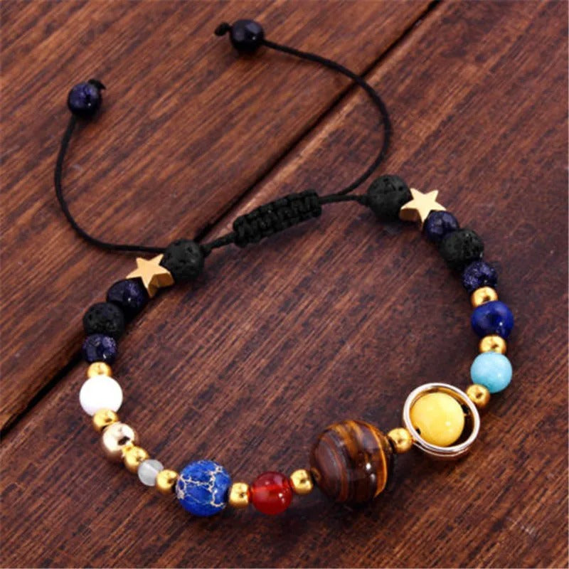 Cosmic Galaxy Solar System Bracelet Women Natural Hand-Woven