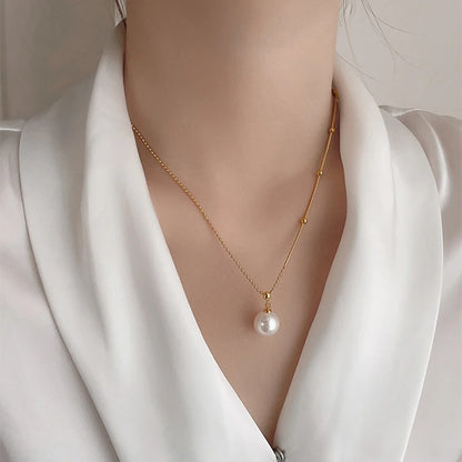 New Stainless steel Bead Chain Splicing Pearl Pendant Necklace For Womens sexy Collarbone Chain Fashion Accessories Jewelry