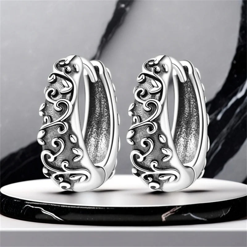 Women Sterling Silver Vine Hoop Earrings Elegant Evening Jewelry
