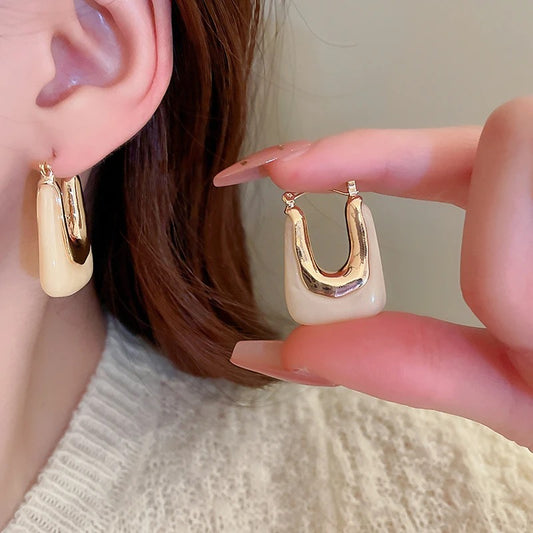 U-Shaped Hoop Earrings for Wome Solid Color Vintage Jewelry