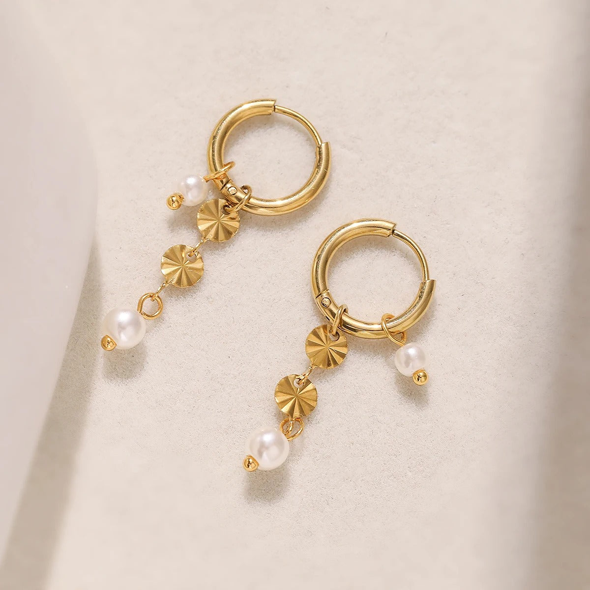 2025 Fashion Gold Color Stainless Steel Delicate Dangle Earrings For Women Imitation Pearl Jewelry Female