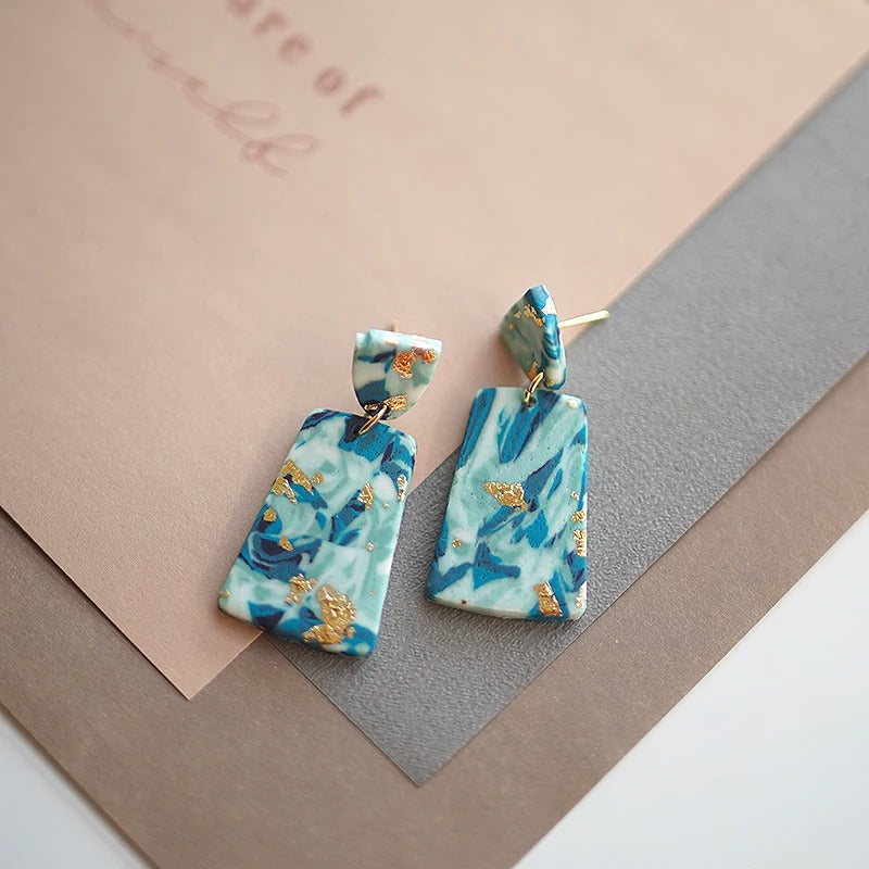 Marble Effect Polymer Clay Geometric Dangle Earrings for Women