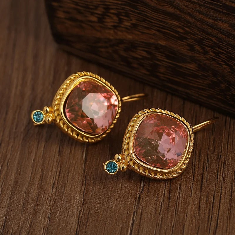 Square Zircon Hook Earrings Gold Plated for Women Party Jewelry