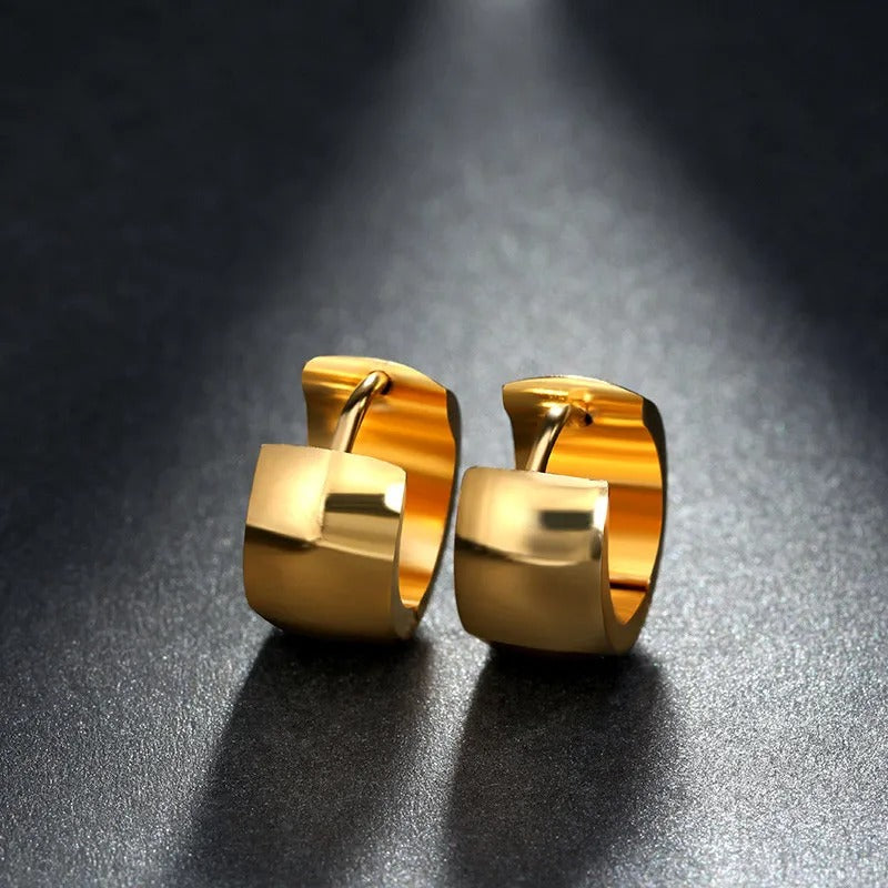 Simple Round Hoop Earrings Rose Gold Color Stainless Steel