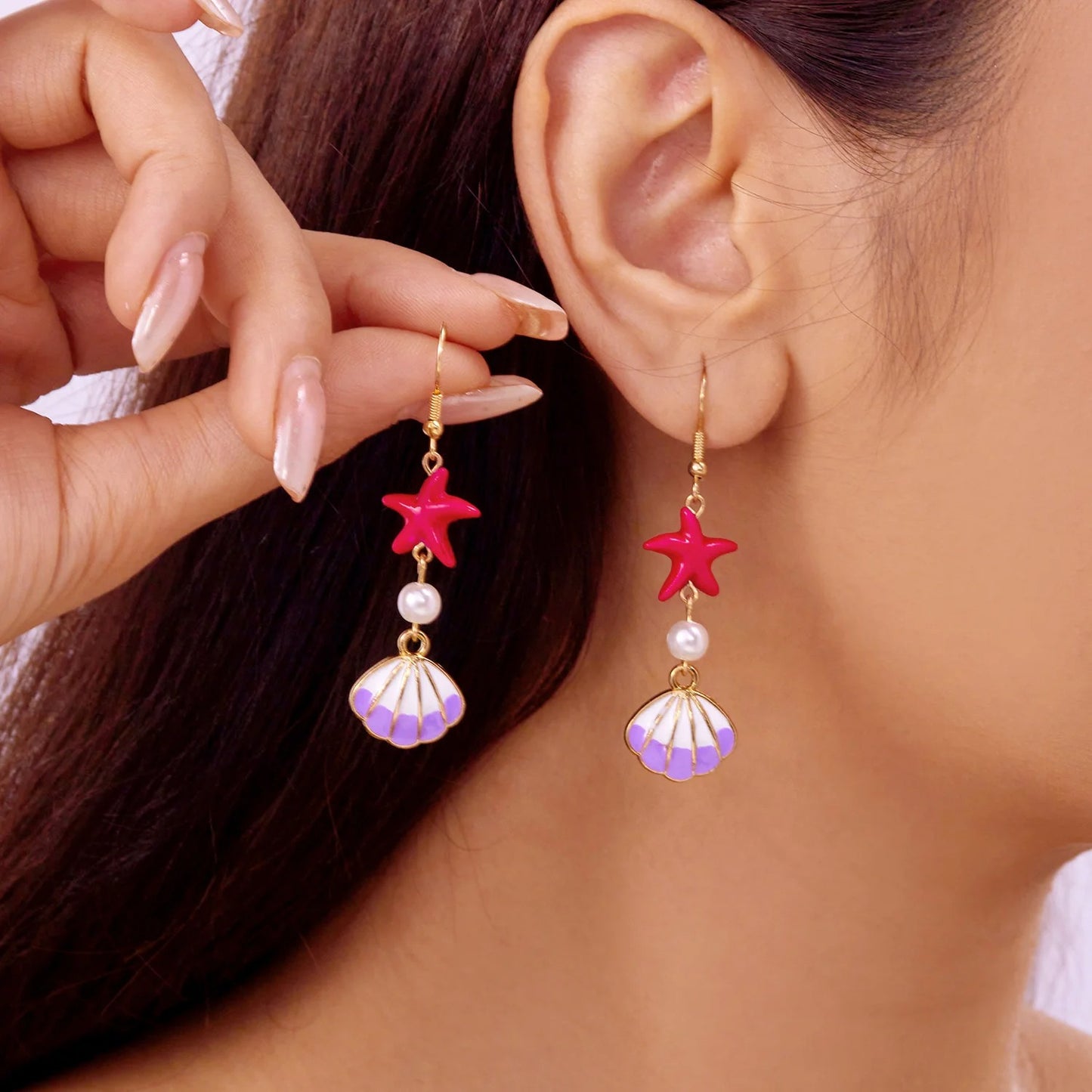 Handmade Boho Conch Shell Dangle Earrings Golden Metal Ear Hooks