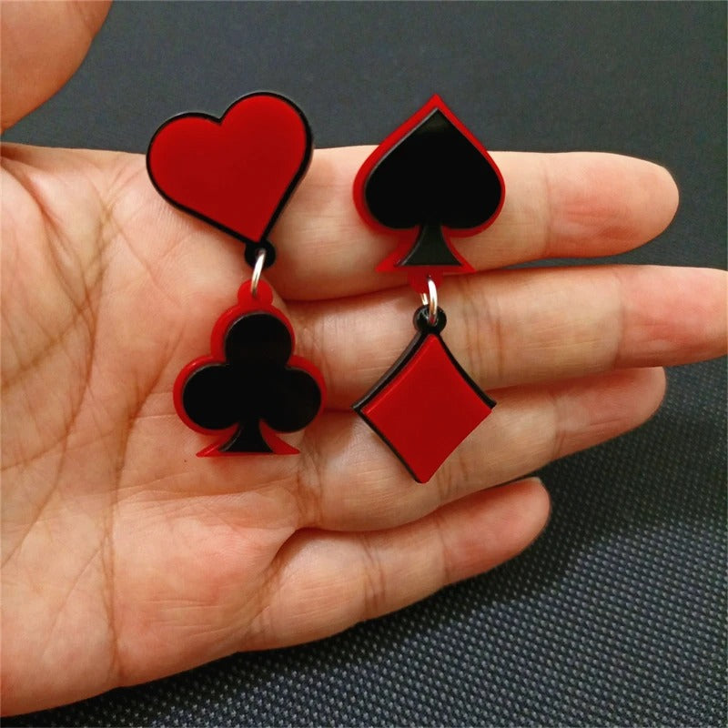 Red & Black Poker Sign Dangle Earrings Party Jewelry Women