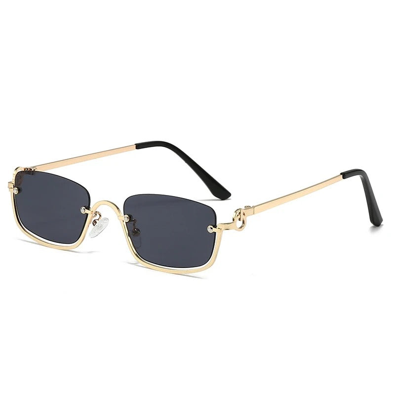 Retro Metal Half-Frame Small Square Sunglasses UV400