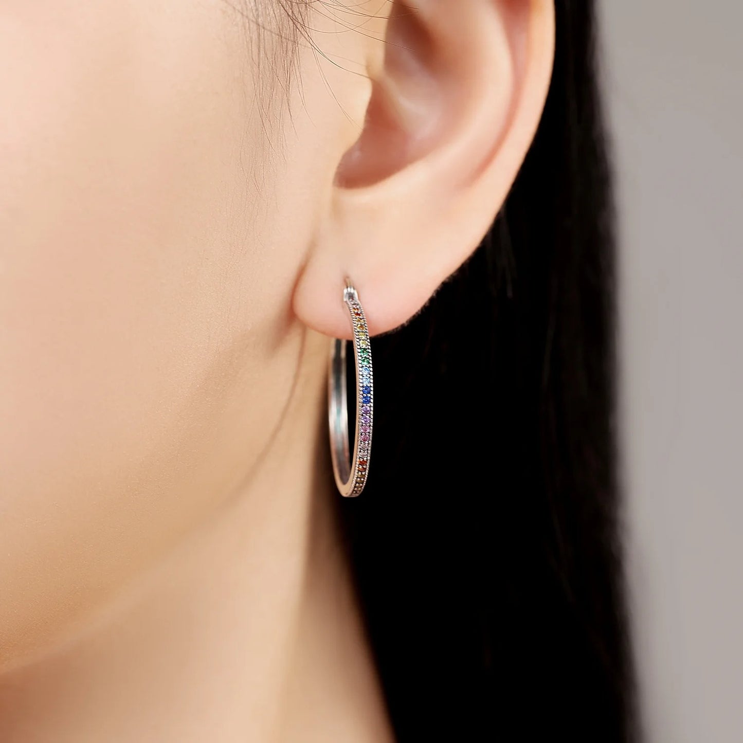 925 Sterling Silver Rainbow Gradient Hoop Earrings for Women