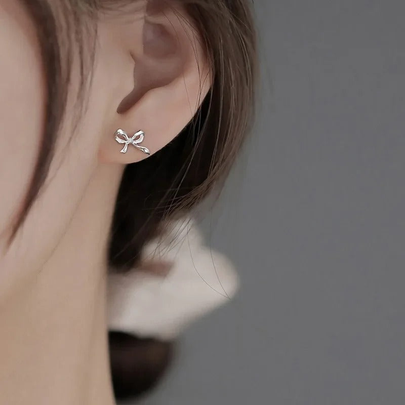 1Pair Sweet Cute Bow Stud Earrings for Women Korea Silver Color Ribbon Earrings New Simple Minimalist Ear Piercing Jewelry Gifts