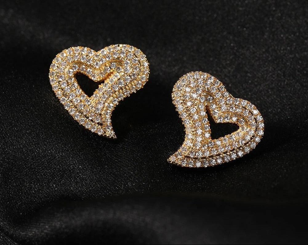Heart Openwork Iced Out Cubic Zircon Earrings Minimalist Jewelry