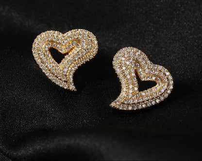 Heart Openwork Iced Out Cubic Zircon Earrings Minimalist Jewelry
