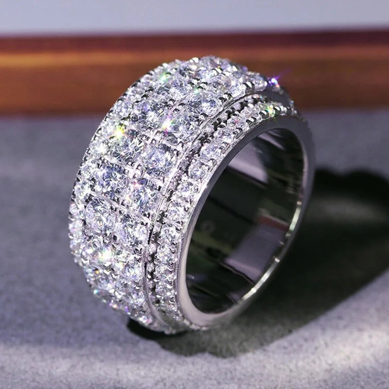 Full Bling Iced Out Cubic Zirconia Wide Ring for Women Round Band Silver Color Gorgeous Female Accessory Wedding Jewelry