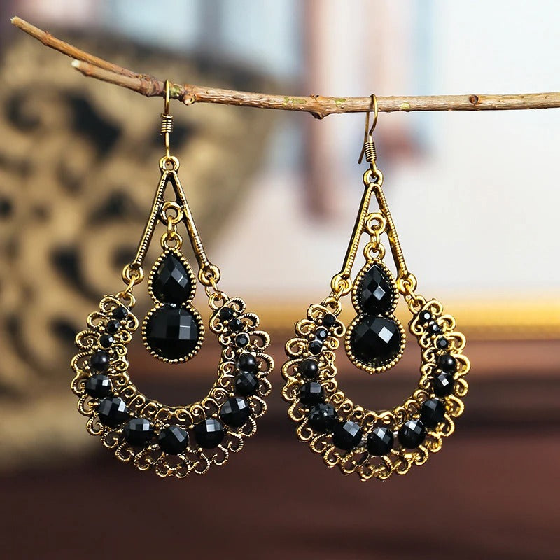 Women’s Black Geometric Dangle Earrings Long Acrylic Boho Jewelry