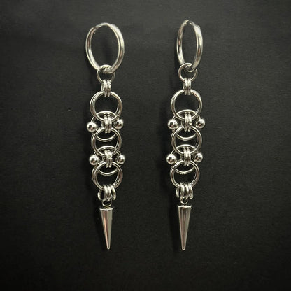 Handmade Stainless Steel Spike Hoop Earrings for Women Grunge Chain Dangle Earrings