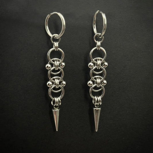 Handmade Stainless Steel Spike Hoop Earrings for Women Grunge Chain Dangle Earrings