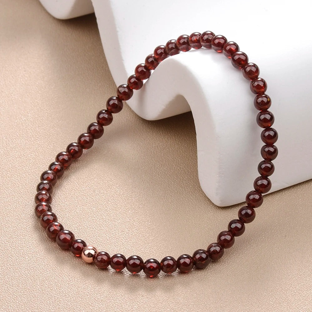 Natural Garnet 4mm Beaded Elastic Bracelet Unisex Daily Jewelry